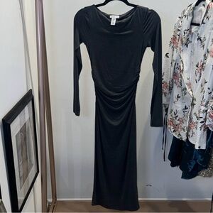 H&M Black Long-Sleeve Ruched-Waist Maxi Dress